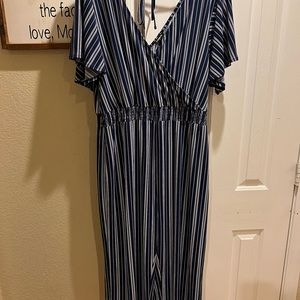 Romper from express ankle length navy blue with white stripes
